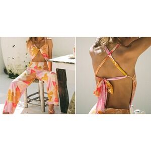 NWT Sabo Mira Jumpsuit Tropical Floral Cutout Wide Leg Pink Orange XS